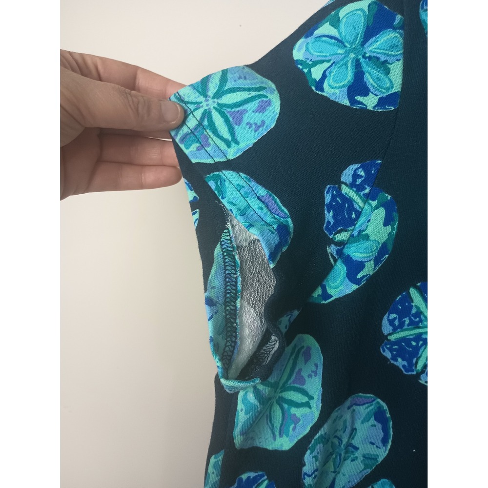 Sun Bay Missy Women XL Blue Sand Dollar Print Cotton Knit Drawstring Waist Dress - Picture 3 of 6